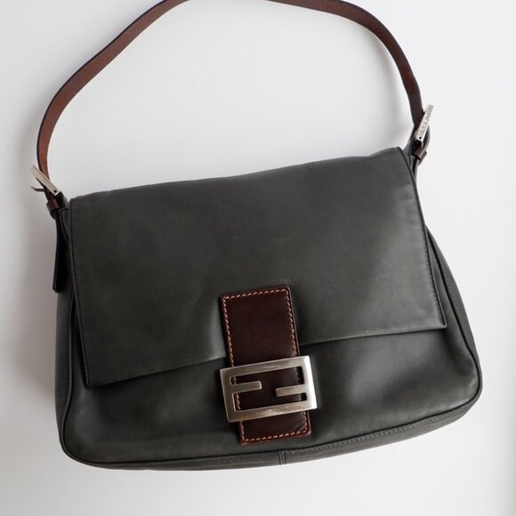 Authentic Preowned Fendi Black/Brown Leather Mamma Baguette Shoulder Bag - Picture 2 of 16